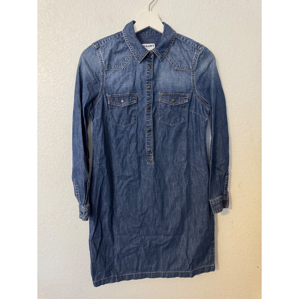 Old Navy Womens Denim Dress‎ Shirt Dress Button Down Long Sleeve Casual